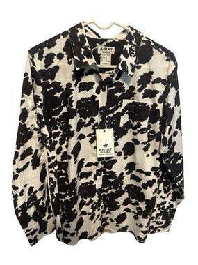Ariat Black and White Cow Print Button-Down Shirt XL